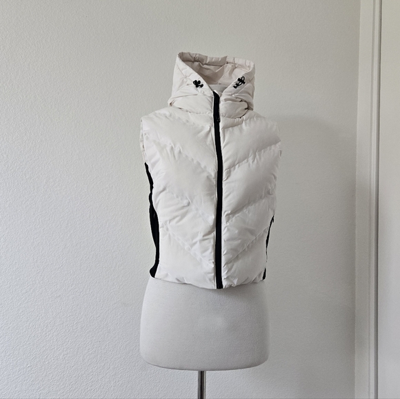 Zara Puffer Hooded Vest Ivory & Black Full Zip Closure Outerwear Fitted size XL - Picture 4 of 16